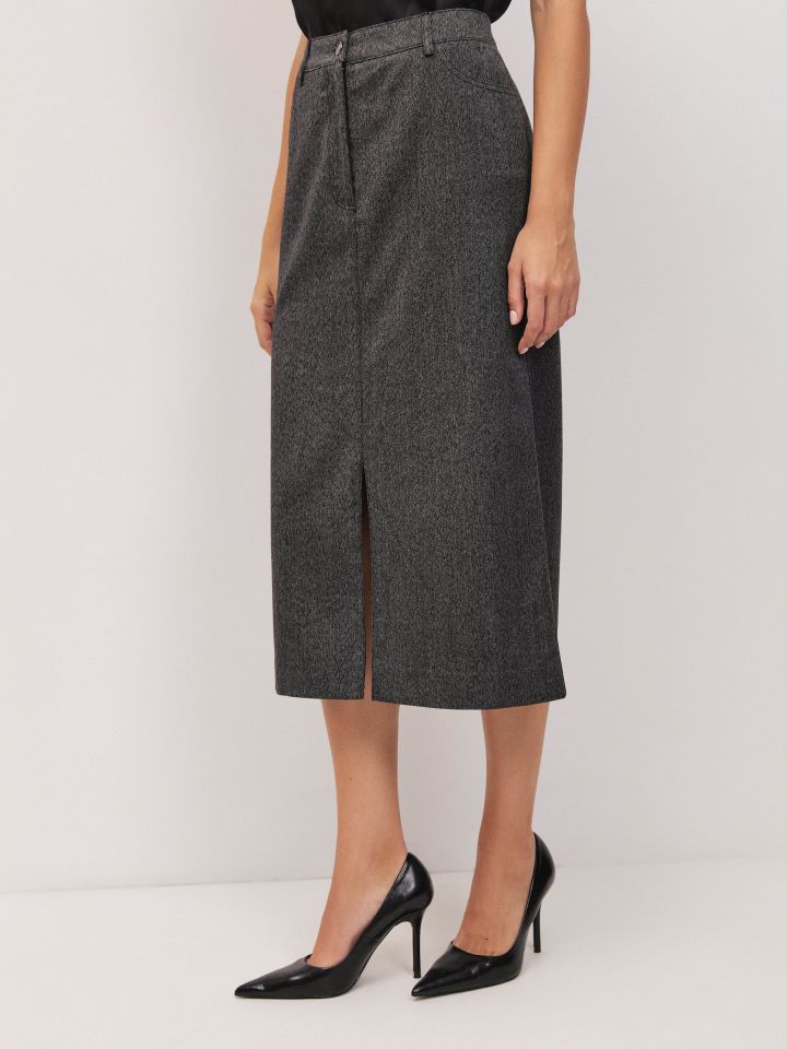 חצאית ארוכה עם שליץ בצבע אפור מרנגו