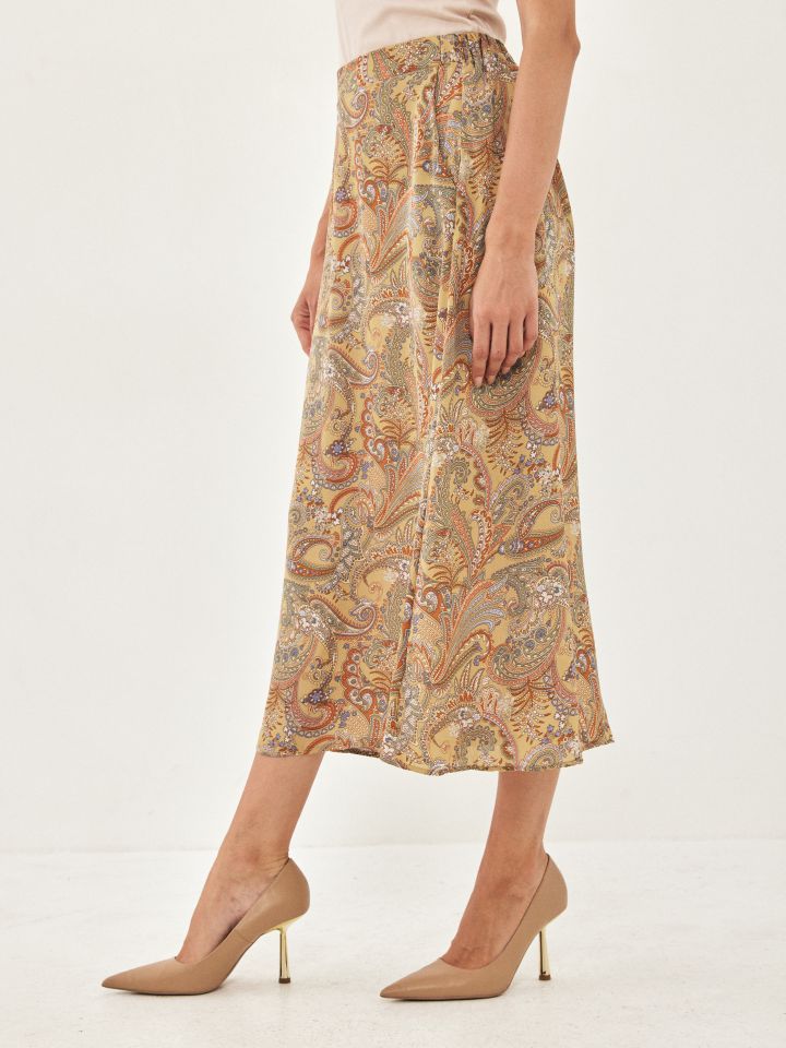 חצאית דפוס גומי בגב בצבע חרדל