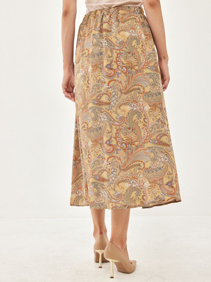 חצאית דפוס גומי בגב בצבע חרדל