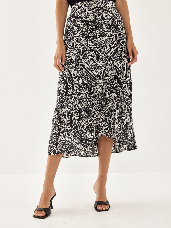 חצאית דפוס מלמלה בצבע שחור/לבן