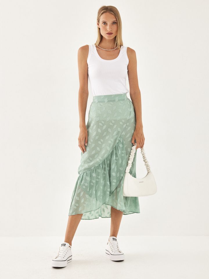 חצאית דפוס מלמלה בצבע ירוק בהיר