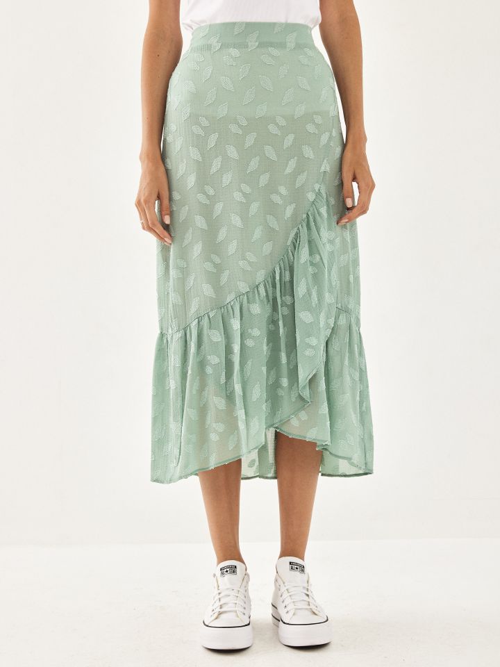 חצאית דפוס מלמלה בצבע ירוק בהיר