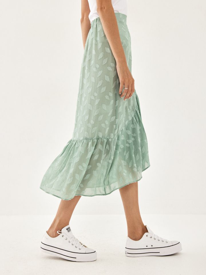 חצאית דפוס מלמלה בצבע ירוק בהיר