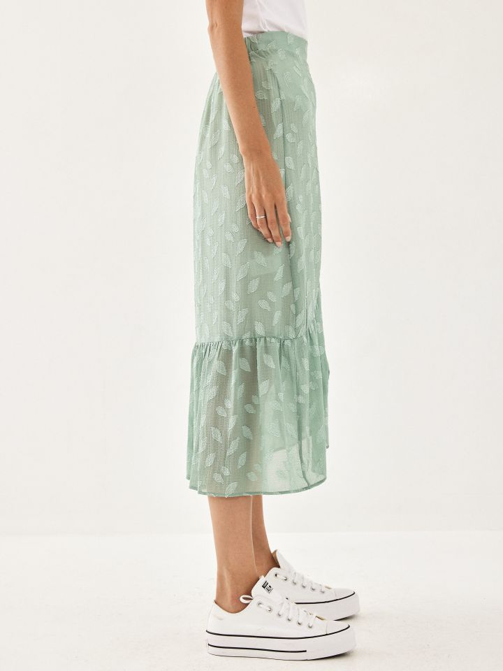 חצאית דפוס מלמלה בצבע ירוק בהיר