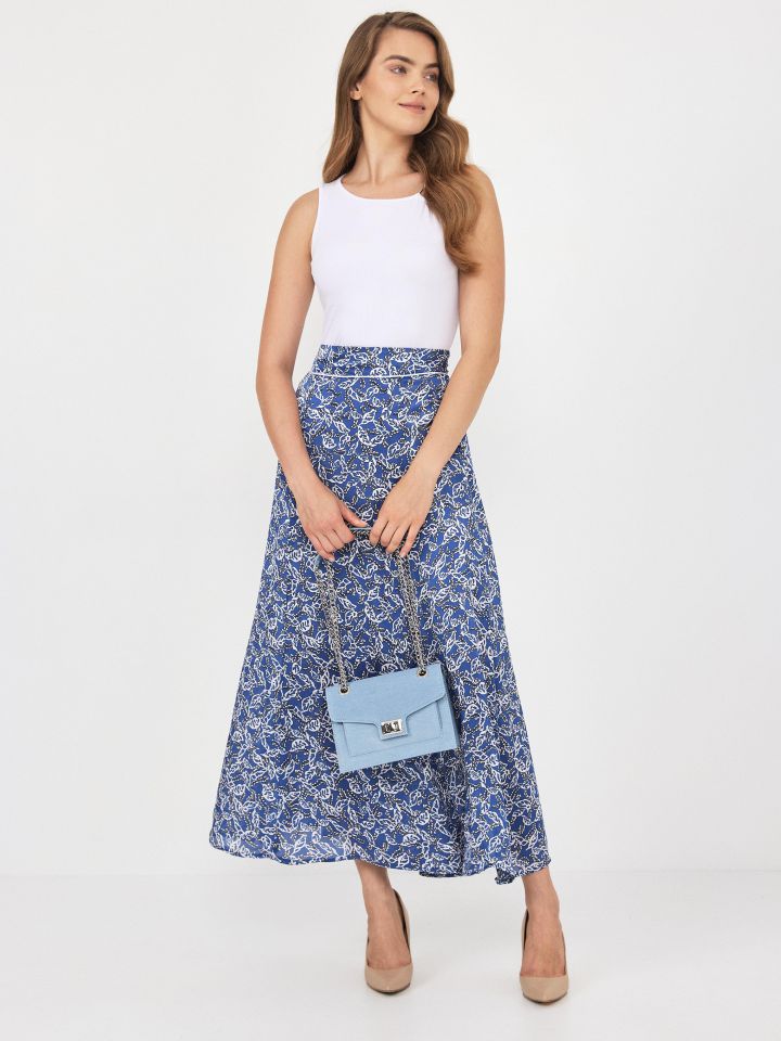 חצאית דפוס גומי בגב בצבע כחול/לבן