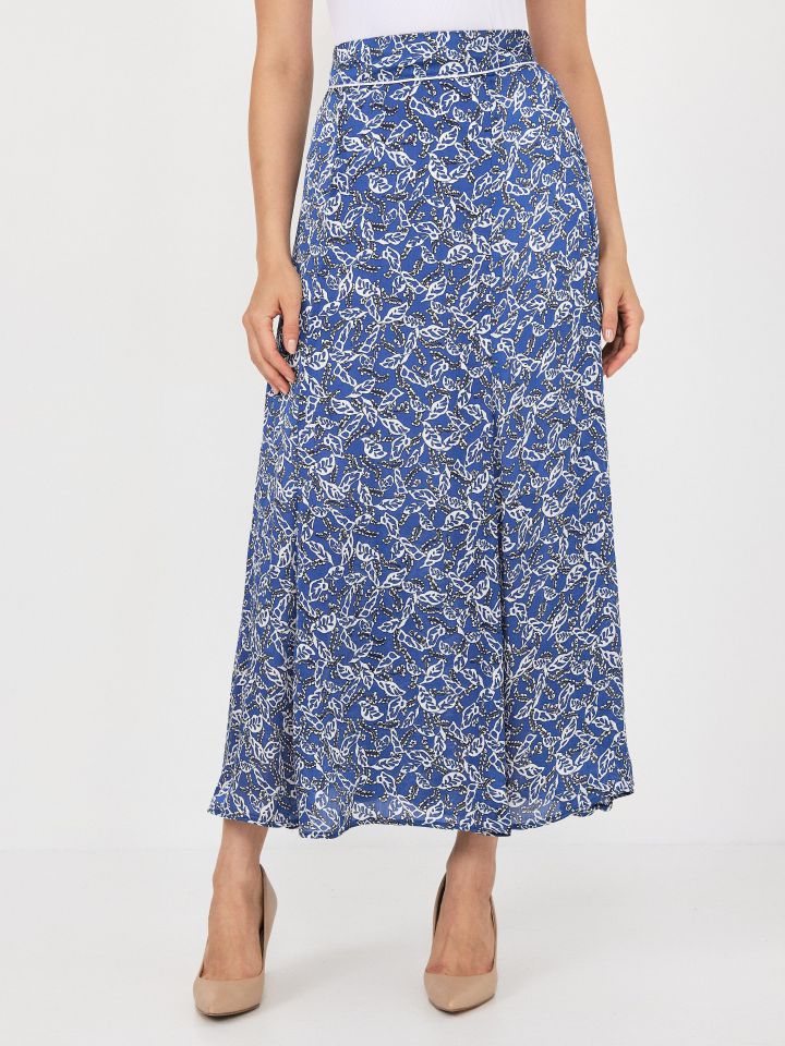 חצאית דפוס גומי בגב בצבע כחול/לבן