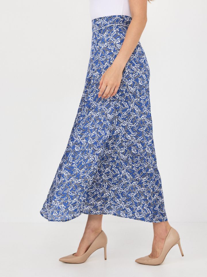 חצאית דפוס גומי בגב בצבע כחול/לבן