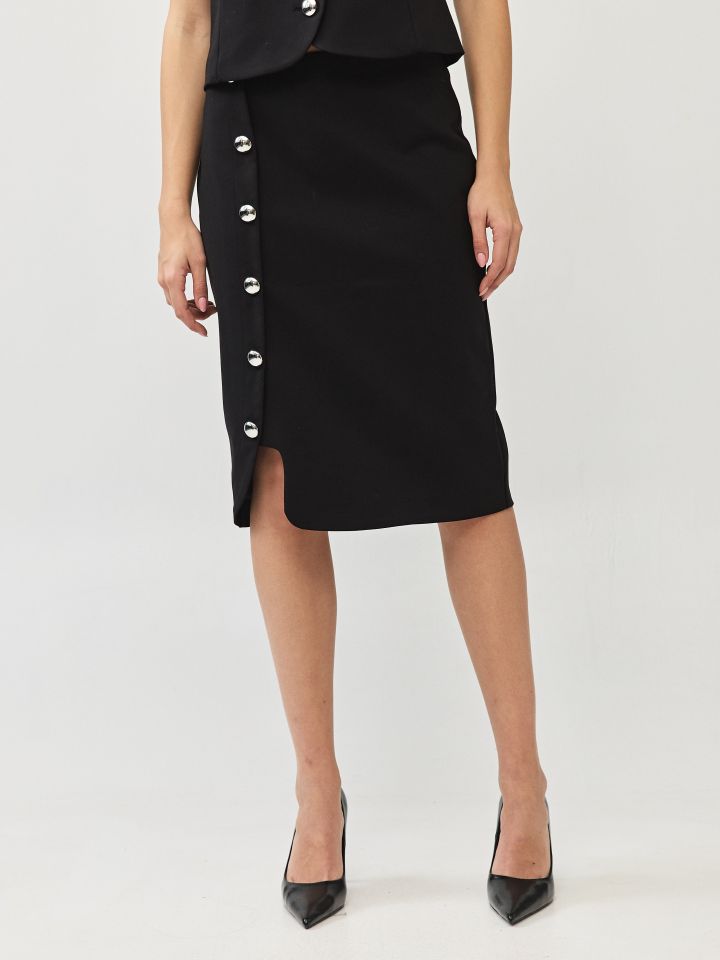 חצאית כפתורי צד LINOR בצבע שחור