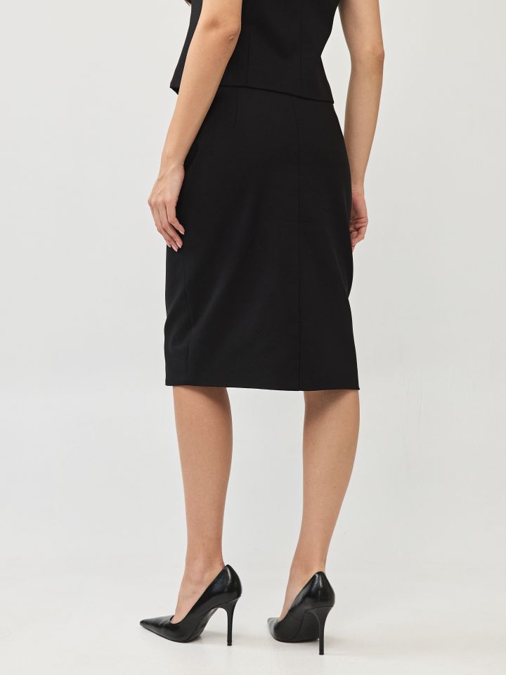 חצאית כפתורי צד LINOR בצבע שחור