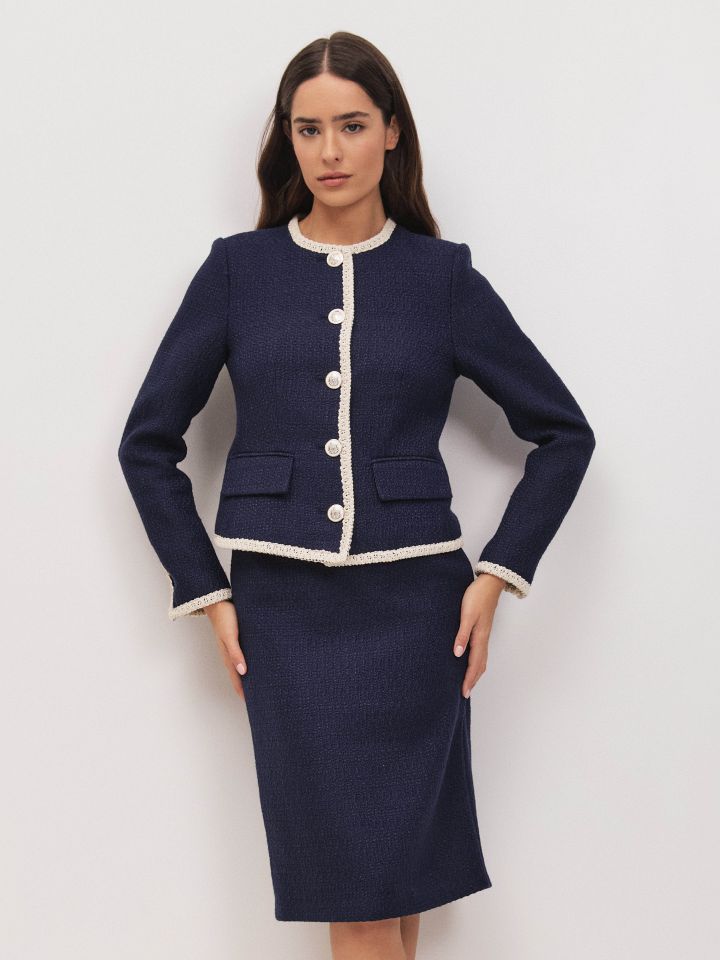 חצאית בוקלה שילוב EDEN בצבע נייבי