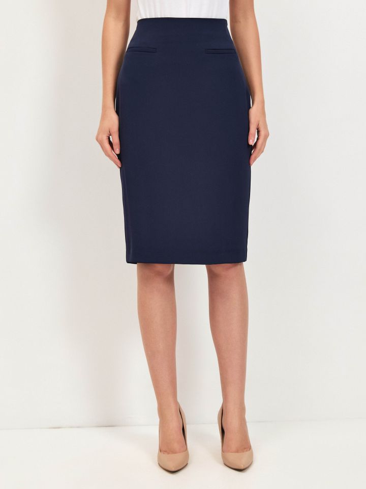 חצאית ברך כיסים בצבע נייבי