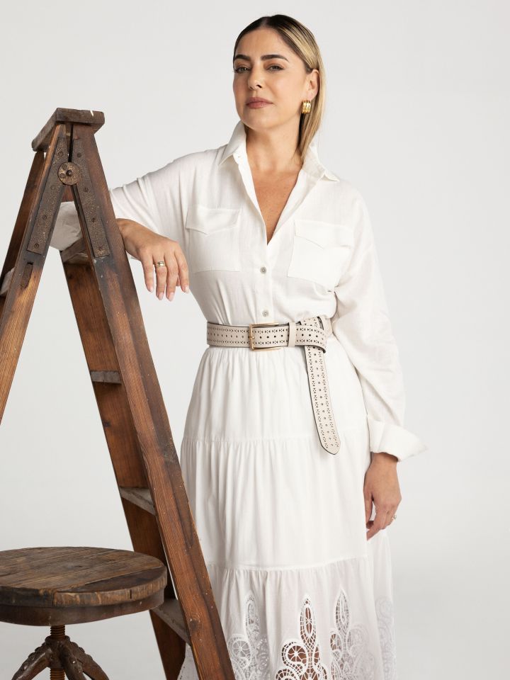 חצאית שילוב קרושה בצבע לבן