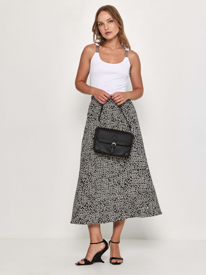 חצאית דפוס בצבע שחור/לבן