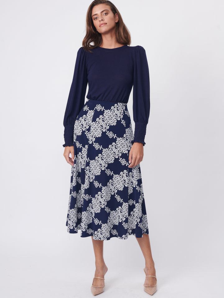 חצאית דפוס נאון בצבע כחול/לבן