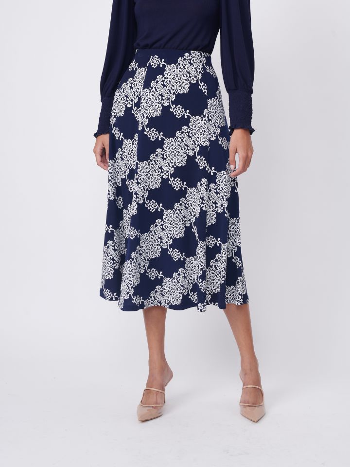 חצאית דפוס נאון בצבע כחול/לבן