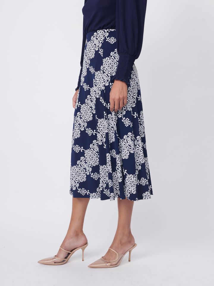 חצאית דפוס נאון בצבע כחול/לבן