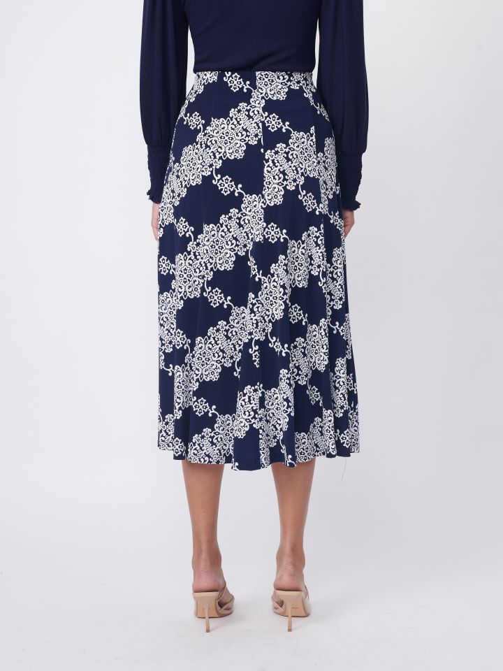 חצאית דפוס נאון בצבע כחול/לבן