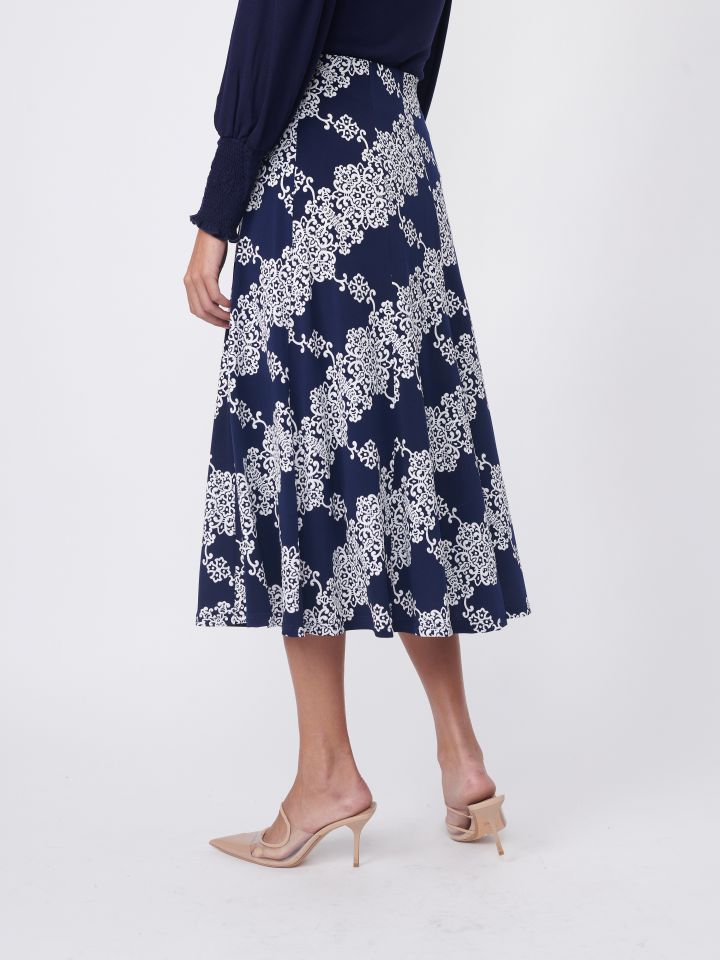 חצאית דפוס נאון בצבע כחול/לבן