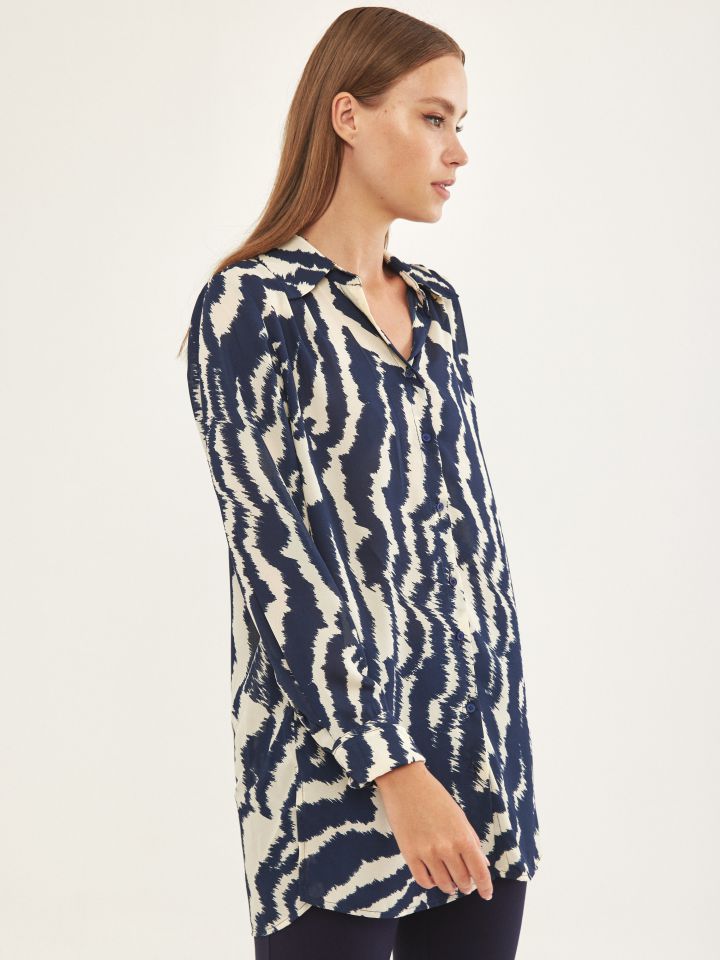 טוניקה צוארון דפוס בצבע נייבי