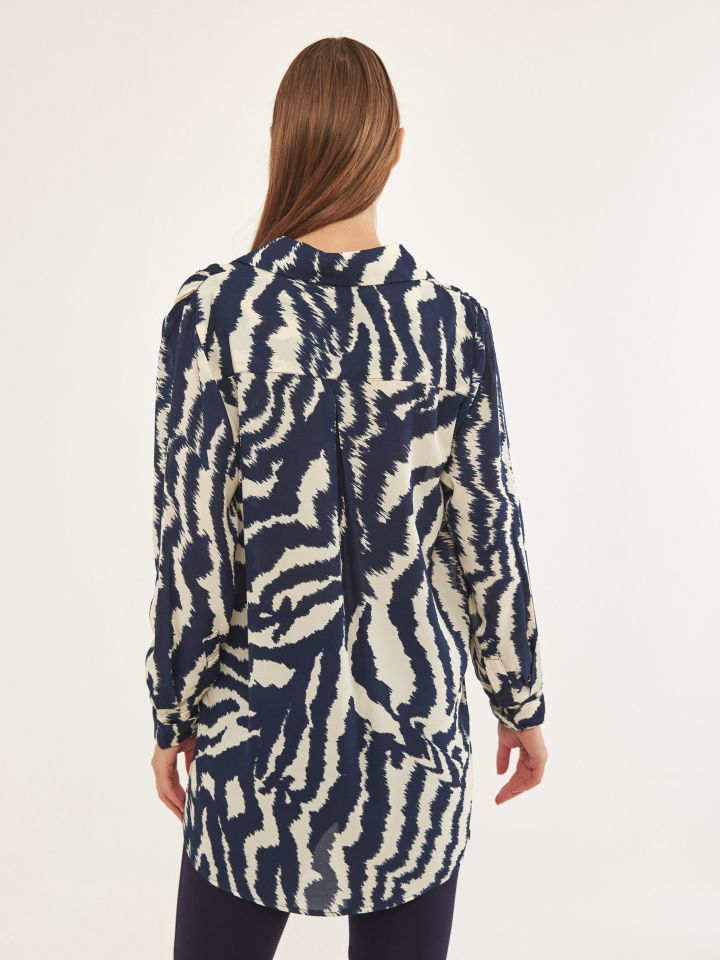 טוניקה צוארון דפוס בצבע נייבי