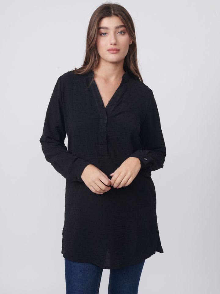 טוניקה שינה מקומט בצבע שחור