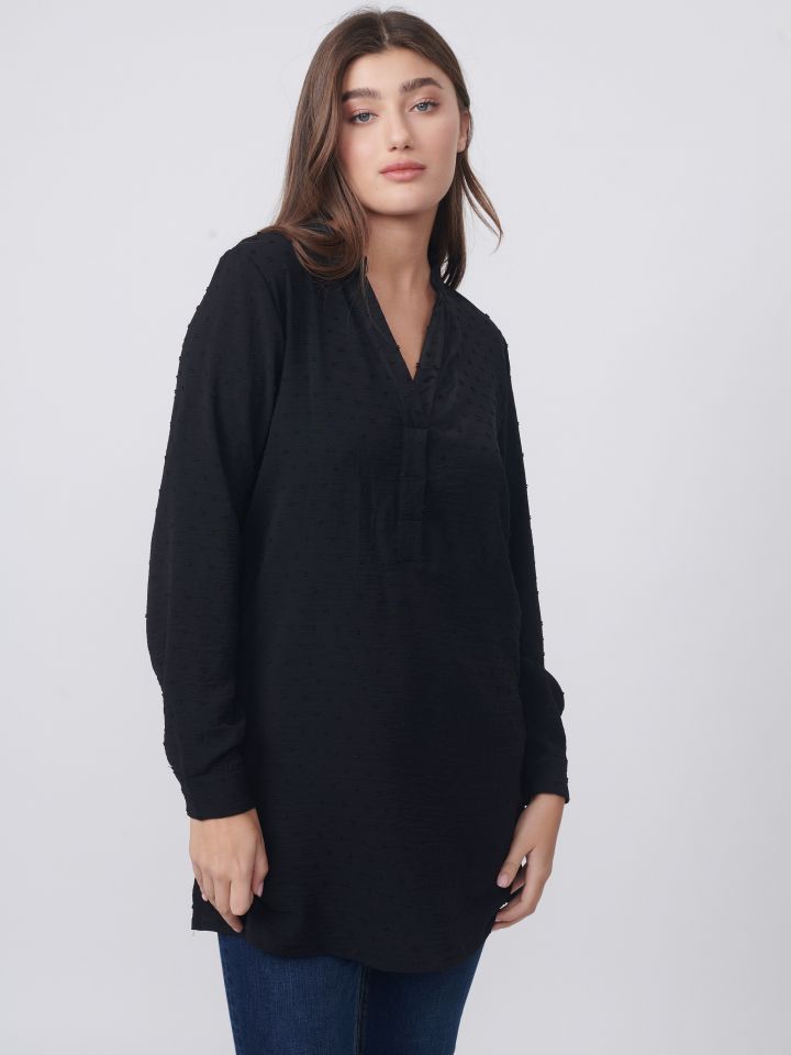 טוניקה שינה מקומט בצבע שחור