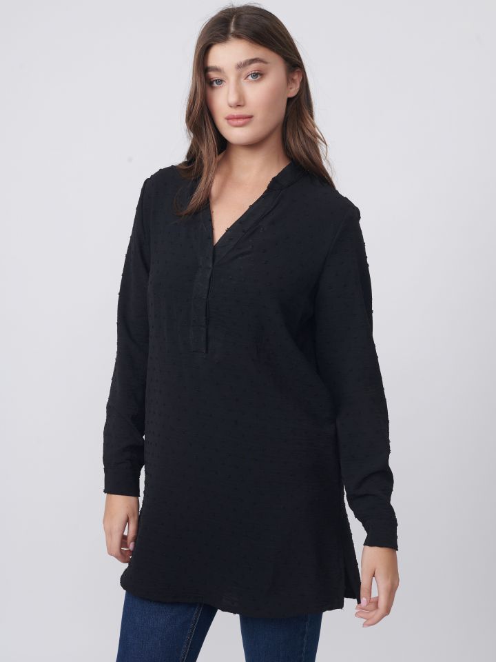 טוניקה שינה מקומט בצבע שחור