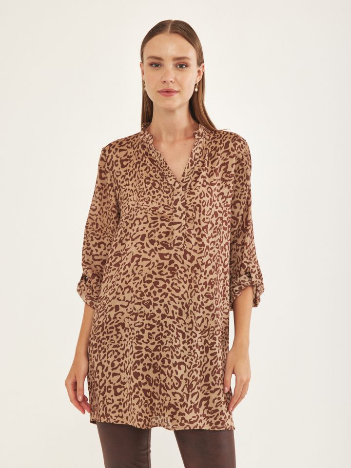 טוניקה שינה דפוס בצבע חום