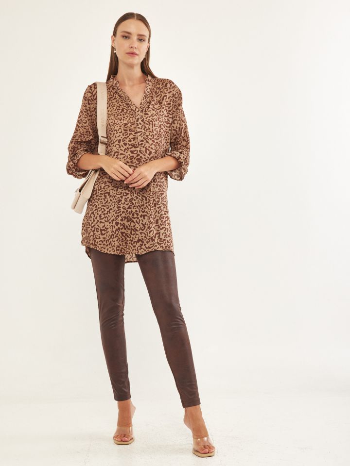 טוניקה שינה דפוס בצבע חום