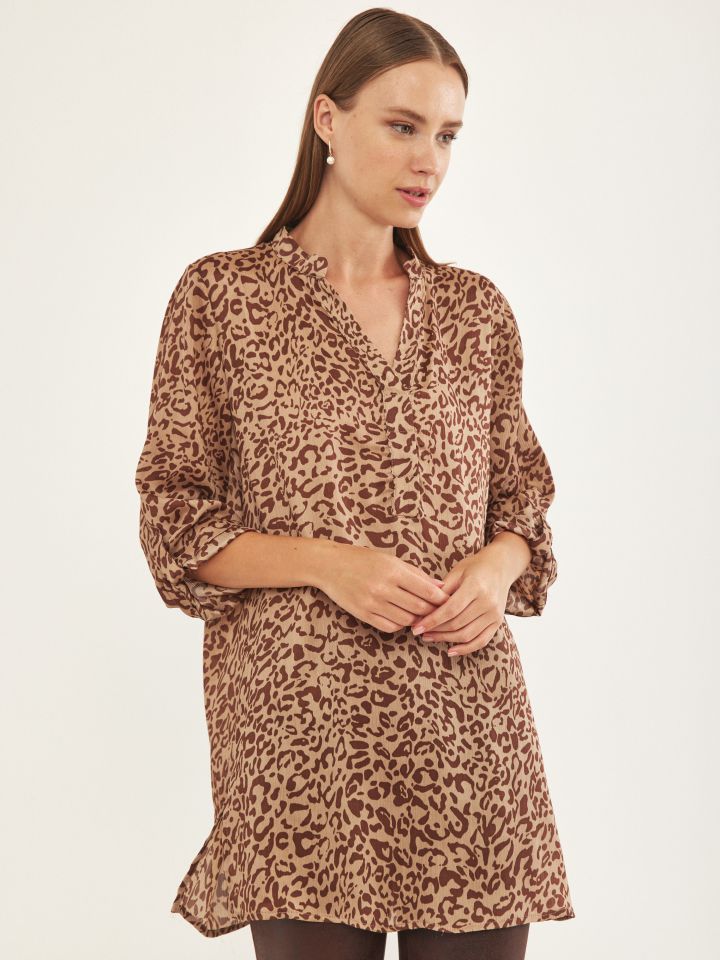 טוניקה שינה דפוס בצבע חום