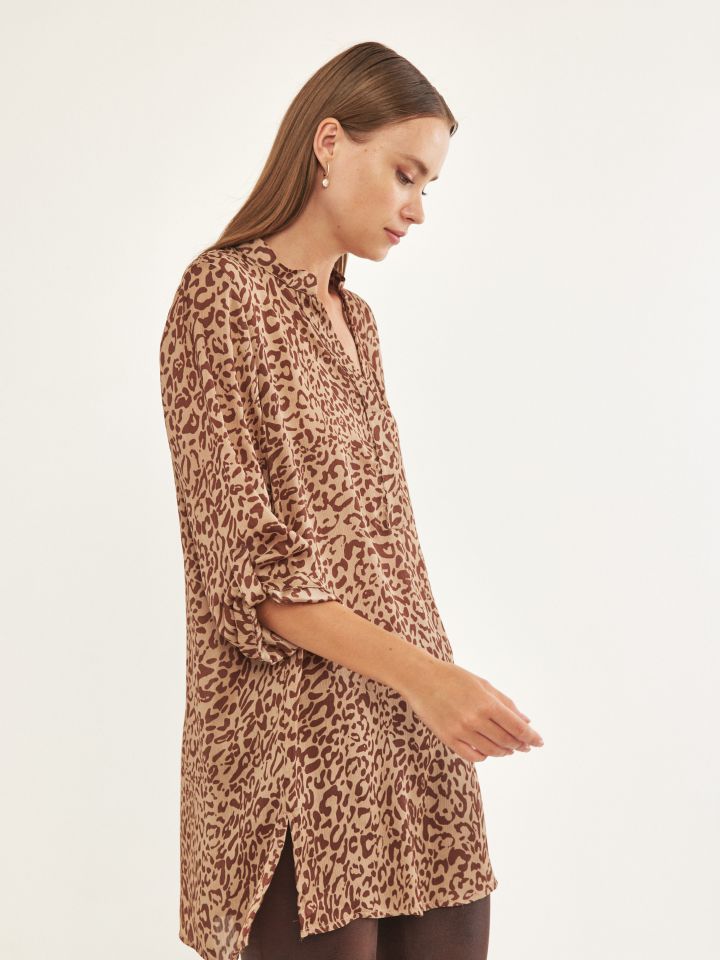 טוניקה שינה דפוס בצבע חום