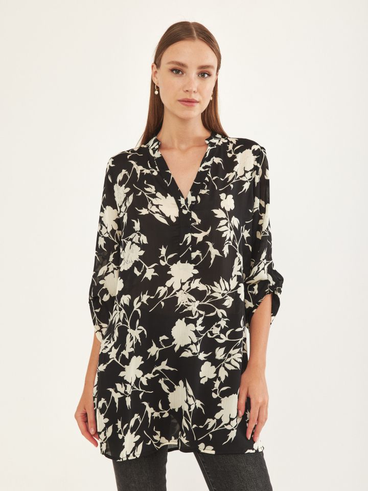 טוניקה שינה דפוס בצבע שחור/לבן