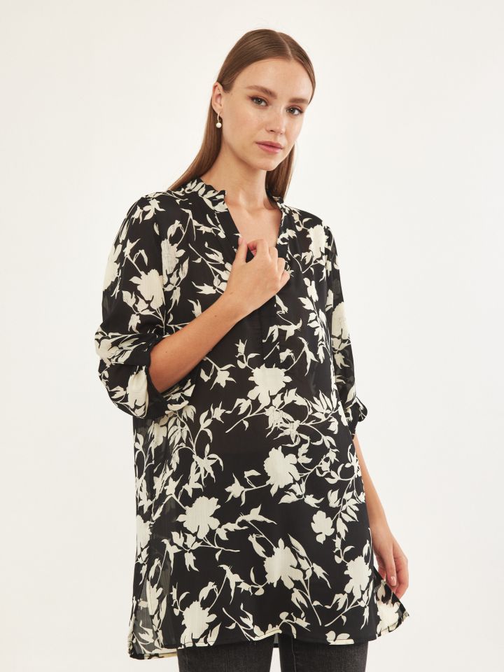 טוניקה שינה דפוס בצבע שחור/לבן