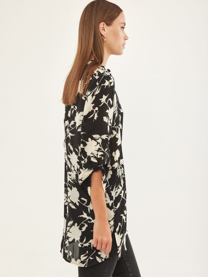 טוניקה שינה דפוס בצבע שחור/לבן