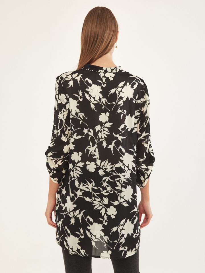 טוניקה שינה דפוס בצבע שחור/לבן