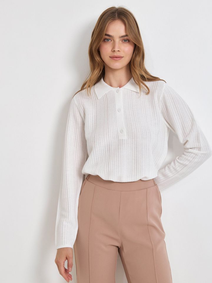 סריג פולו ארוך PROMO בצבע אופוויט