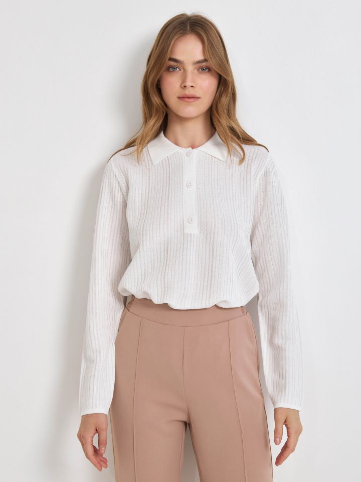 סריג פולו ארוך PROMO בצבע אופוויט