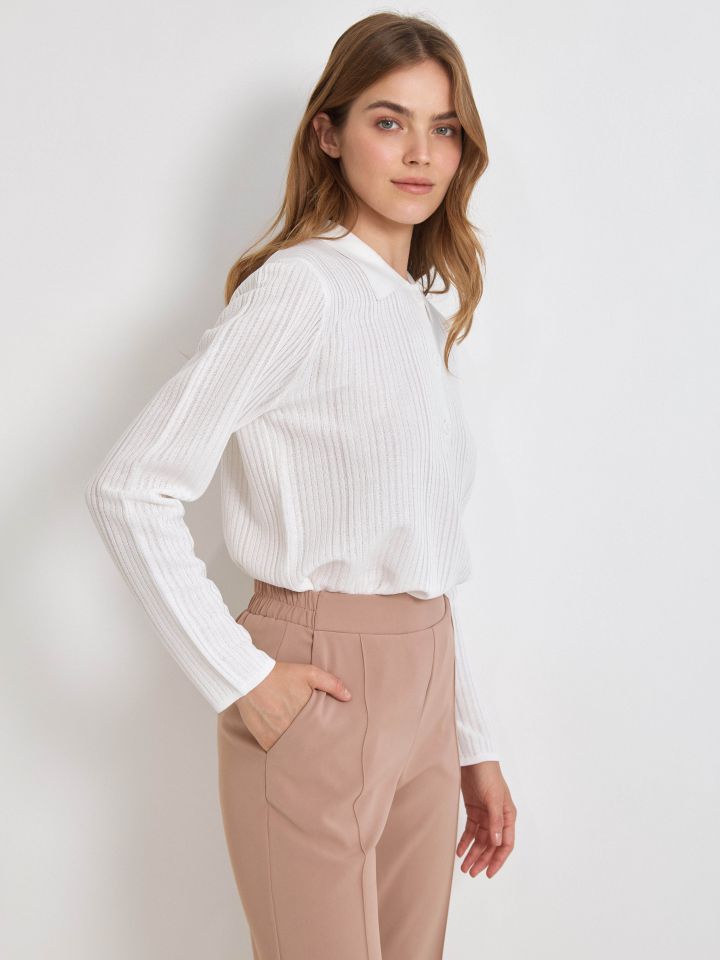 סריג פולו ארוך PROMO בצבע אופוויט