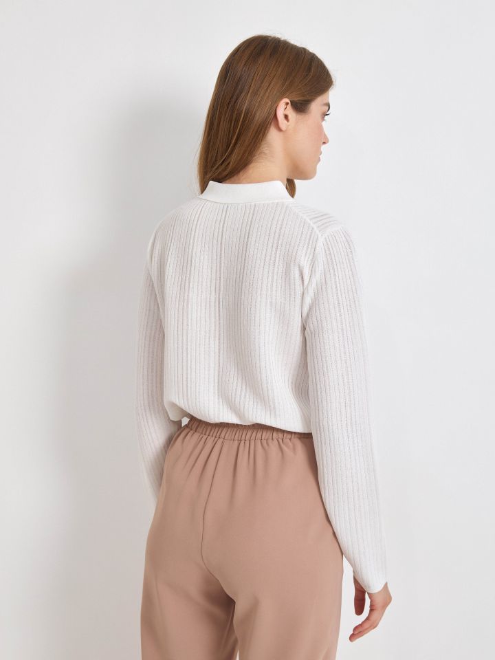 סריג פולו ארוך PROMO בצבע אופוויט