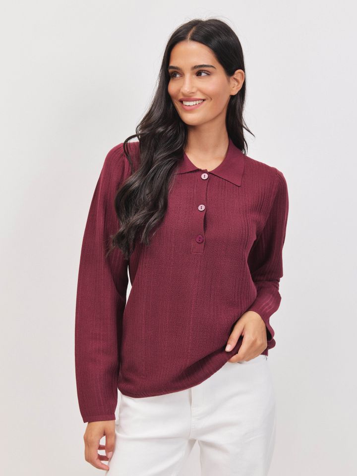 סריג פולו ארוך PROMO בצבע בורדו