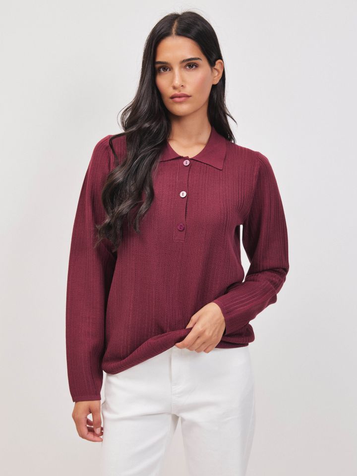 סריג פולו ארוך PROMO בצבע בורדו