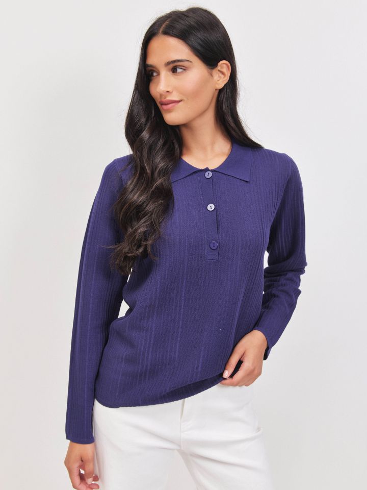 סריג פולו ארוך PROMO בצבע כחול ויקטוריה