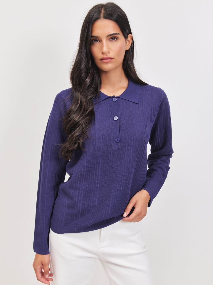 סריג פולו ארוך PROMO בצבע כחול ויקטוריה