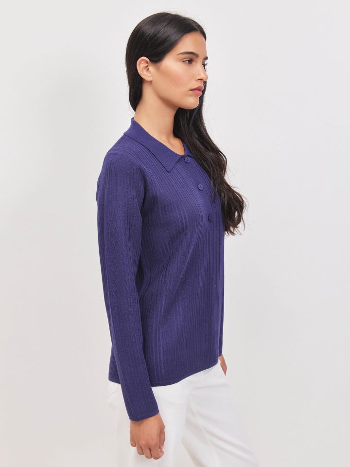 סריג פולו ארוך PROMO בצבע כחול ויקטוריה