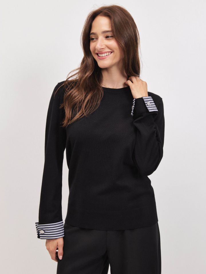 סריג שילוב מנג’ט אריג בצבע שחור