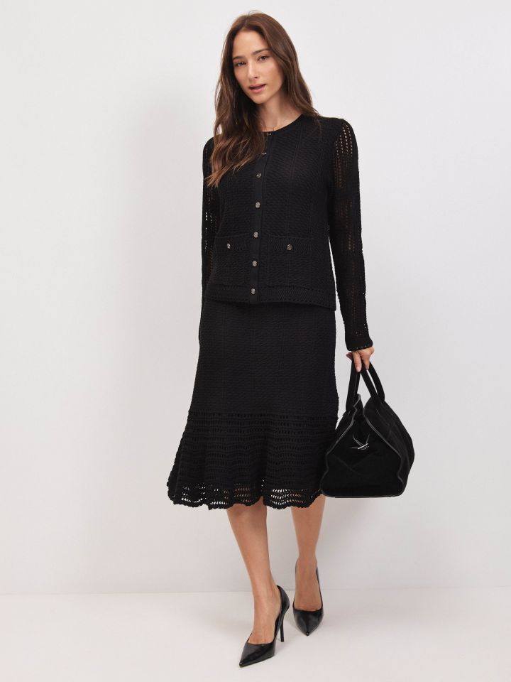 חצאית סריג מלמלה קרושה בצבע שחור