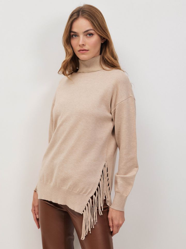 סריג גולף פרנזים בצבע בייז מלנג’