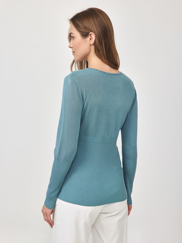 סריג V רוכסן פסים PROMO בצבע ירוק בהיר