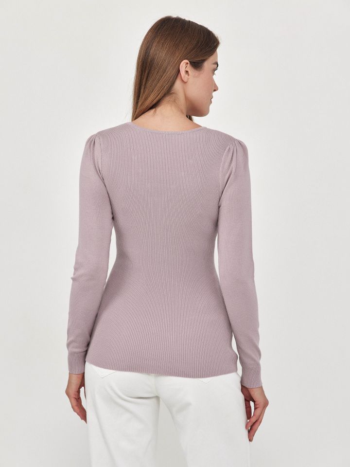 סריג ריב V פתח שרשרת PROMO בצבע ורוד מעושן