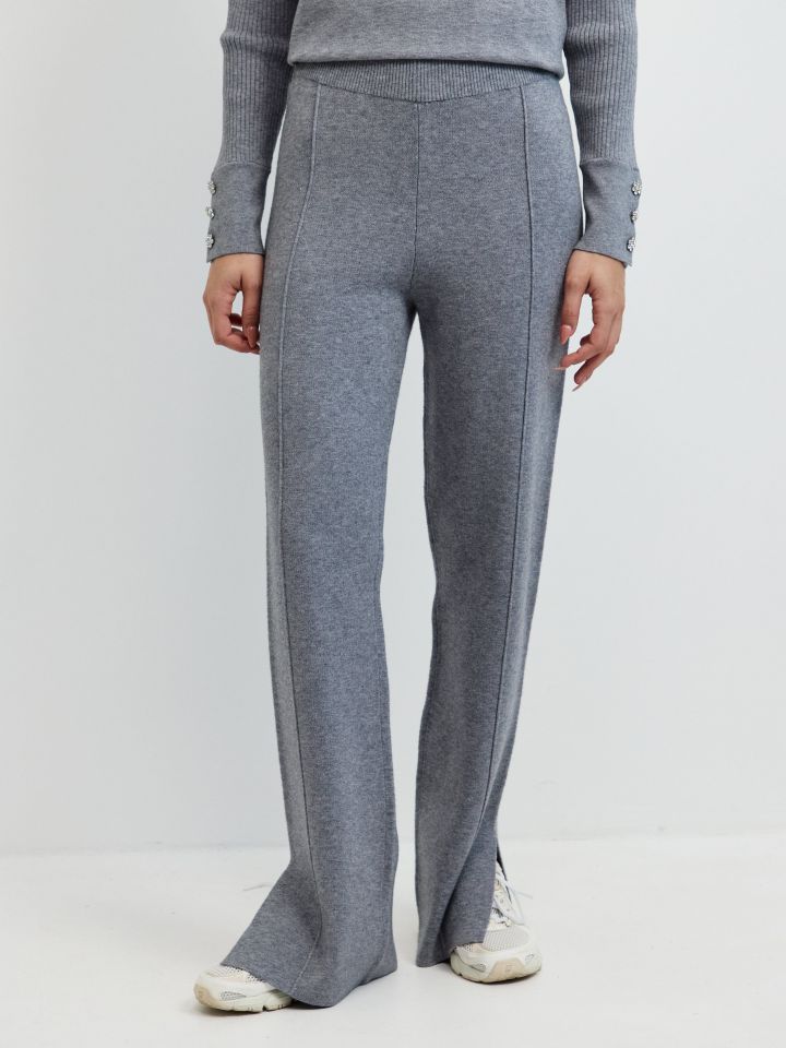 מכנסיים סריג שליצים בצבע אפור מרנגו